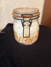 VTG Made In France Glass Jar with Wheat Print 5 1/2 Inches Tall with Lid