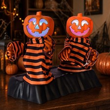 Animated Dancing Pumpkin Skeleton Duo with Lights and Sound