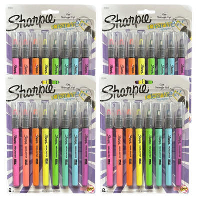 4-Pack Sharpie Clear View Highlighter Stick Assorted Colors 8 Ct Each NEW