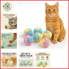 No Catnip Cat Toy Balls, 6 Pack Crinkle Chew Toys for Indoor Cats Soft wove...