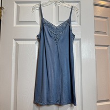 Victoria Secret Woman Blue Knit Sleep Slip Lace Adjustable Straps Fairy Size Med