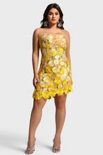 Size XL, Embroidery Strapless Yellow Mini Par...