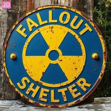 Fallout Shelter Metal Sign Round Distressed N...