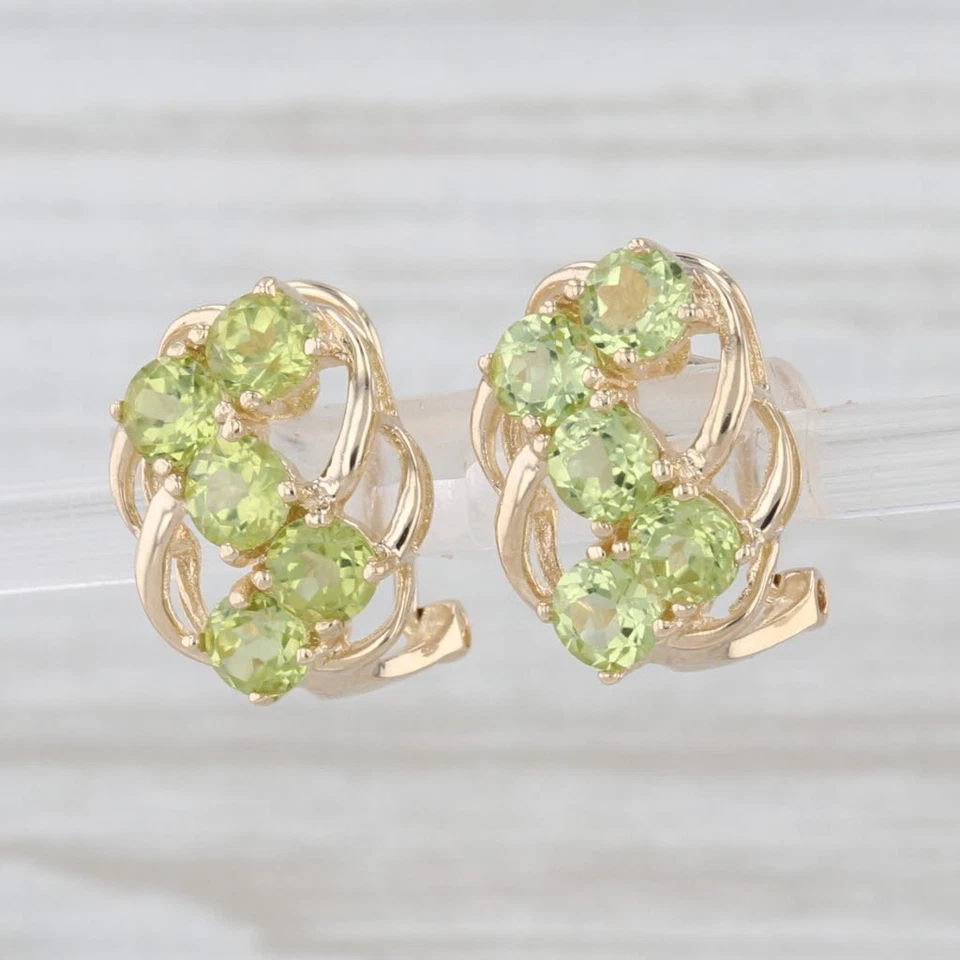 3ctw Peridot Journey Earrings 14k Yellow Gold Omega Back Pierced Drops - Image 2 of 4