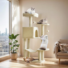 44 Inch Cat Tree Tower Sisal Scratching Posts Hammock Indoor Beige Condo