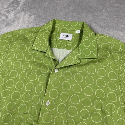 NN07 Shirt Mens Medium Green No Nationality Geometric Linen Blend Camp Resort