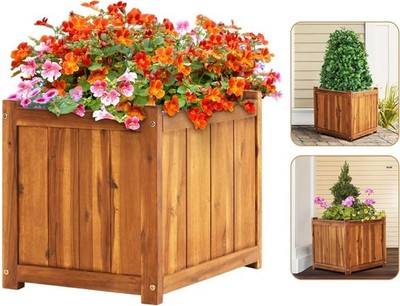 Hardwood Outdoor Flower Box, Durable Acacia Wood Flower Boxes for Outdoor Pla...