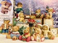    Enesco Cherished Teddies Christmas Lot Ornaments Display Stand James Noel