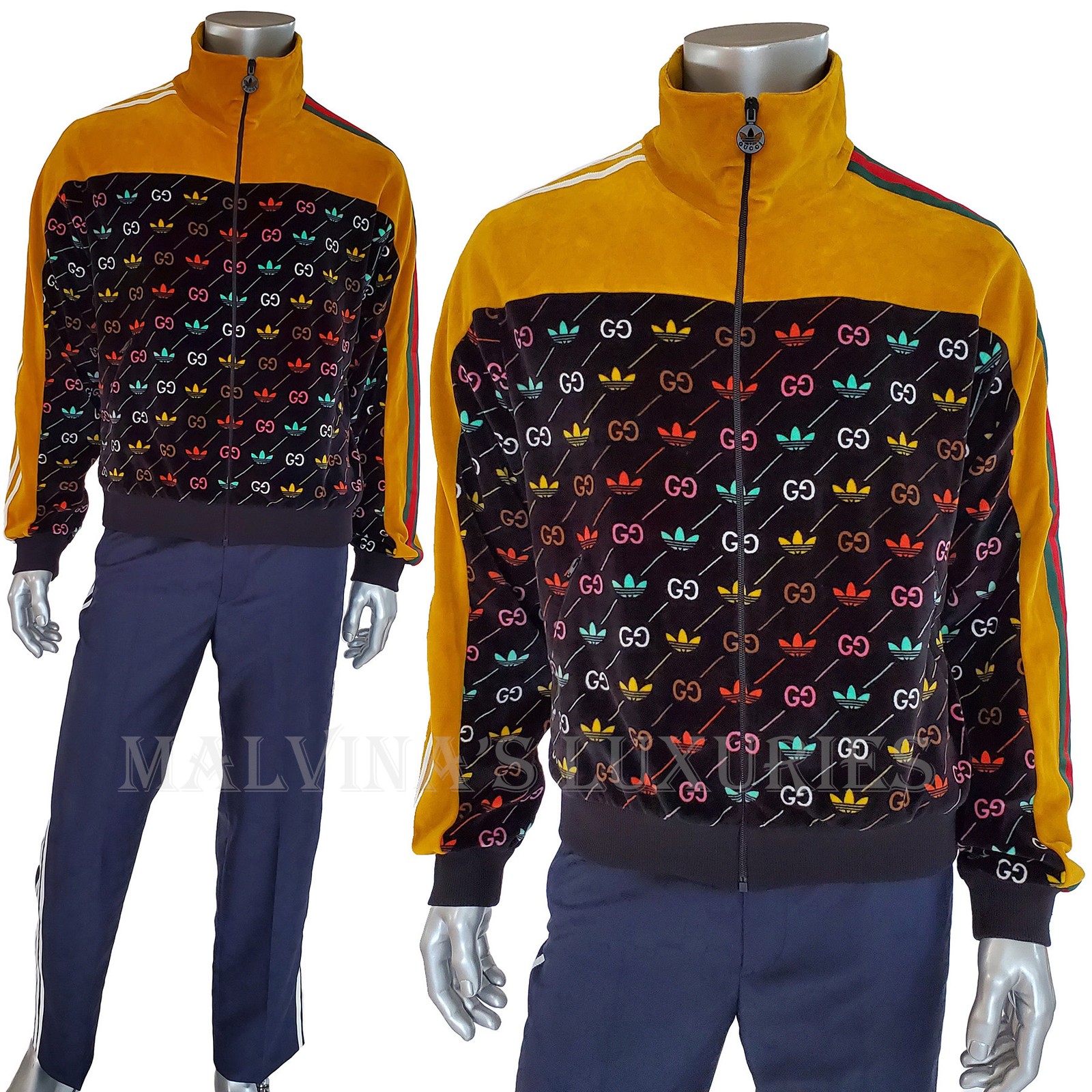 GUCCI JACKET X ADIDAS MACRO GG LOGO TREFOIL COTTON CHENILLE $2,500 sz L / LARGE image 2