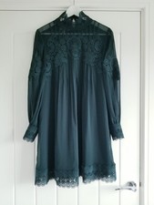 Ted Baker Anneah High Neck Lace Tunic Mini Dress Size 2 UK 10 Bottle Dark Green