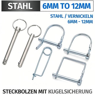 6-12mm Steckbolzen mit Kugelsicherung Stahl Klappbolzen Boot Bimini Klappsplint