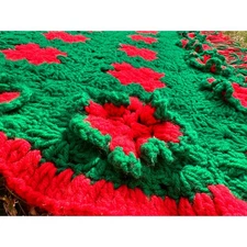 Christmas Afghan 3D Flowers Handmade GrannySquare 43x84" Blanket Throw Vtg