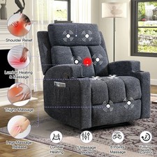 Charcoal Gray Heat Massage Manual Recliner Chair Grey Upholstered Arm Chairs New