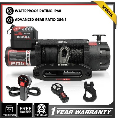 X-BULL Winch 20000LBS  Synthetic Rope IP68 12V Jeep Trailer Truck Winch 4WD 4×4