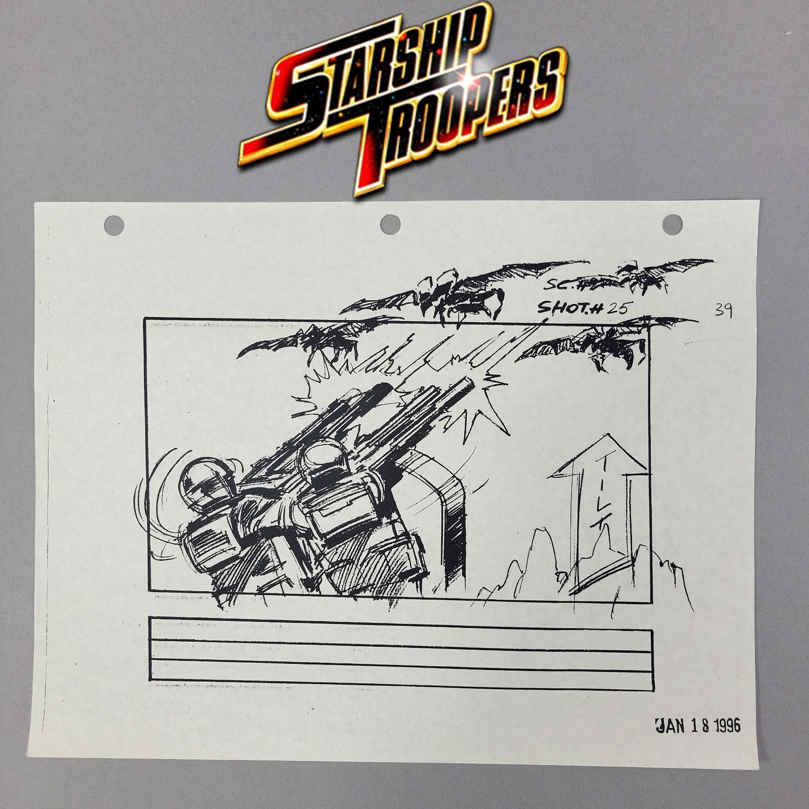 Starship Troopers - Production Used Storyboard, Soldiers Fire on Bugs, COA Prop