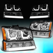 For 2003-2007 Silverado Avalanche J-halo Led Drl Headlight Bumper Lamps Chrome