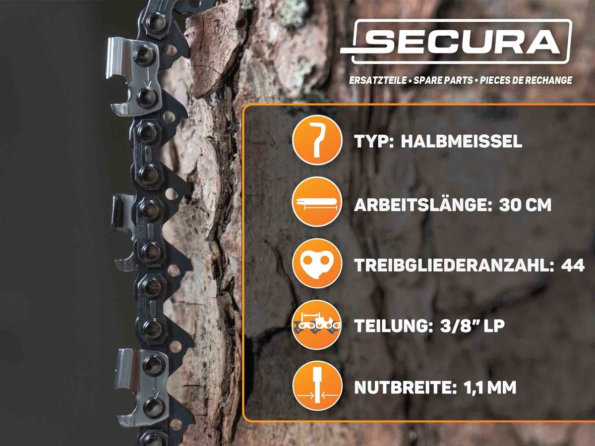 SECURA Sägekette + Schwert Für Stihl Motorsägen – 4 Ketten & 1 Schwert, 3/8P 50TG 1,3mm, 35 Cm, Kompatibel Mit MS230, MS180 Uvm.