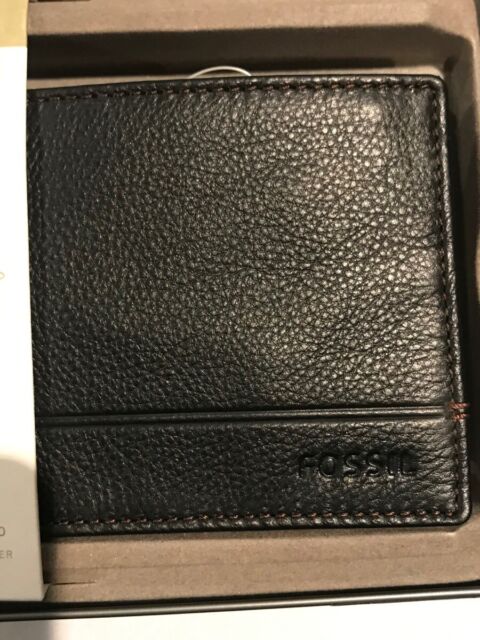 Men's Fossil Watts Bifold Leather Wallet With Flip ID Color Black 