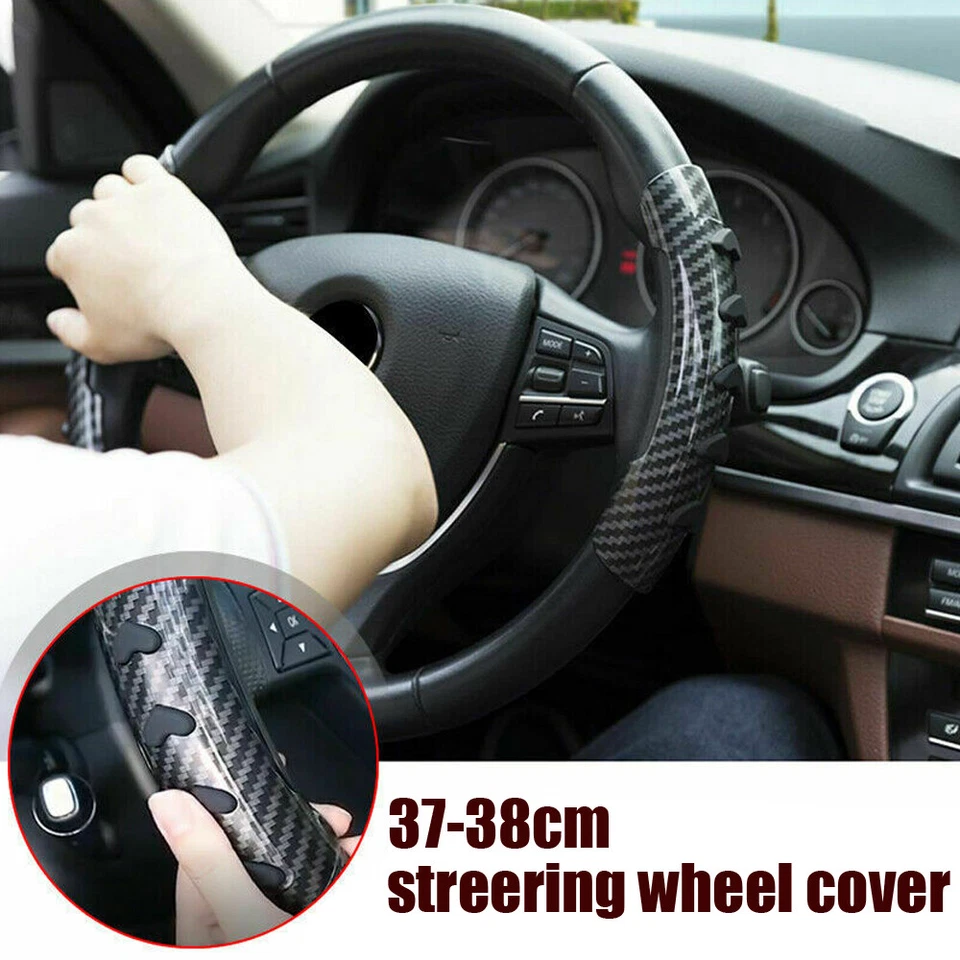 2× Carbon Fiber Car Steering Wheel Booster Cover Anti-Slip Grip Car Accessories — 第 2/4 张图片