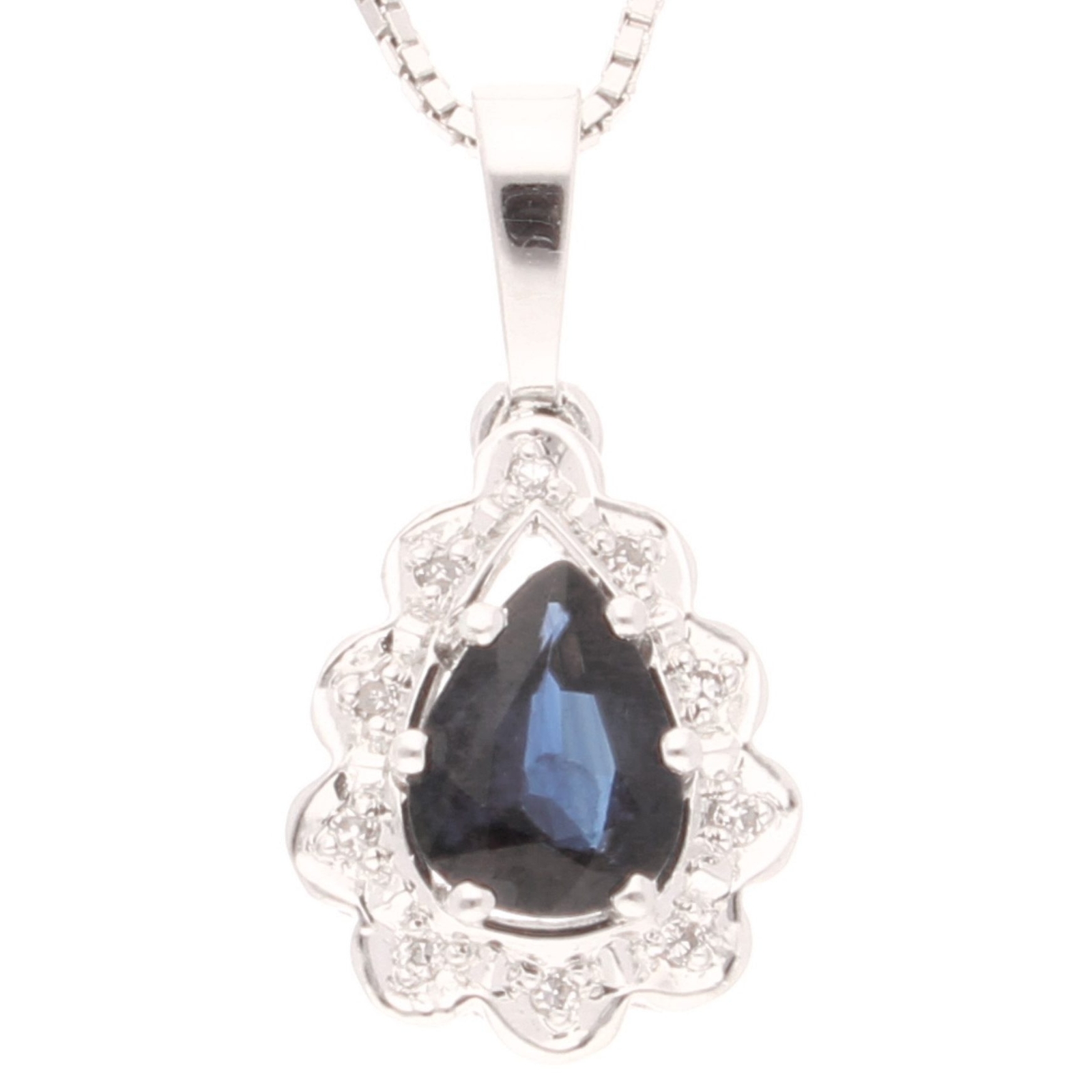 18Carat White Gold Sapphire & Diamond Pendant (10.5x14mm) w/ 20"" Box Link Chain