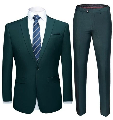 Men's Slim Fit Suits 2 Piece Jackets Blazer Pants Formal Business Coats Trousers - Picture 24 of 37