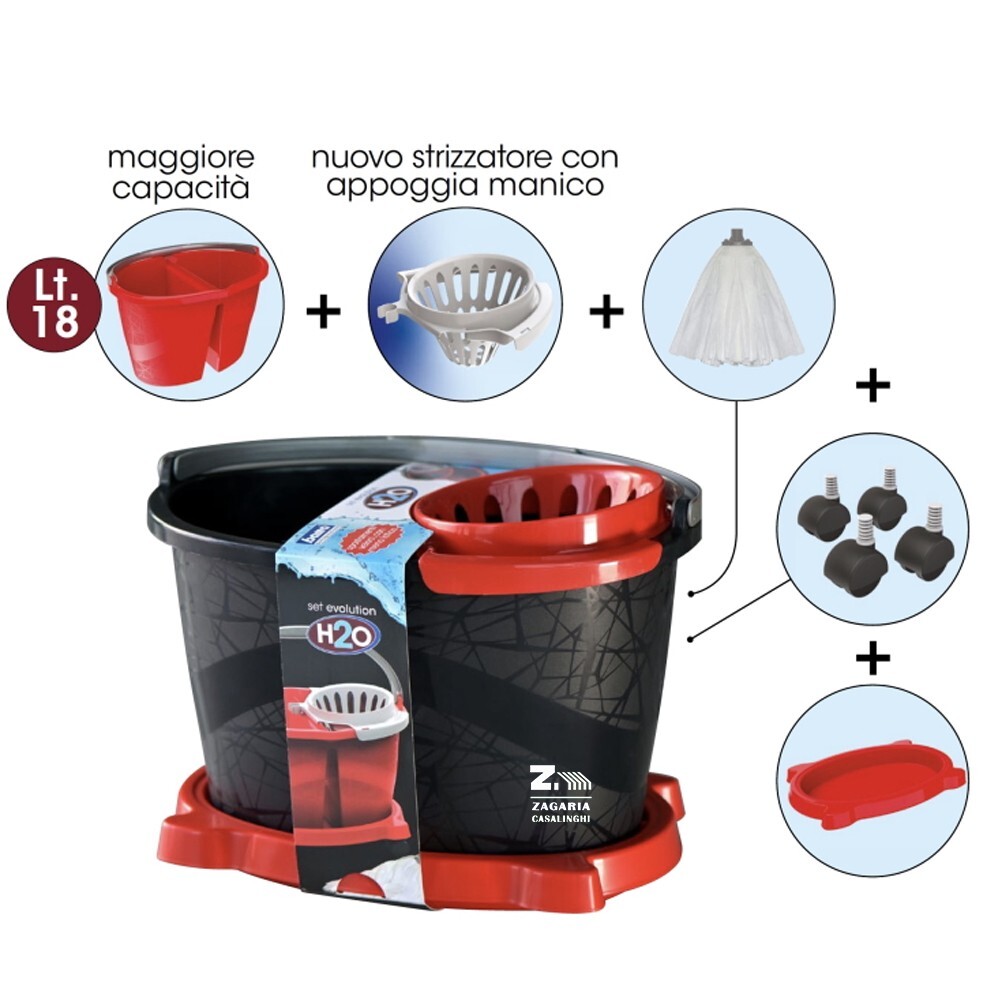 SET H2O EVOLUTION SECCHIO CONTENITORE DOPPIO CON STRIZZATORE+ACCESSORI