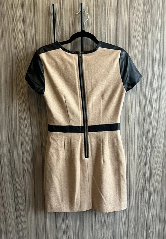Club Monaco Wool Blend Lined Dress with Leather Trim Size 4 - Image 4 of 4