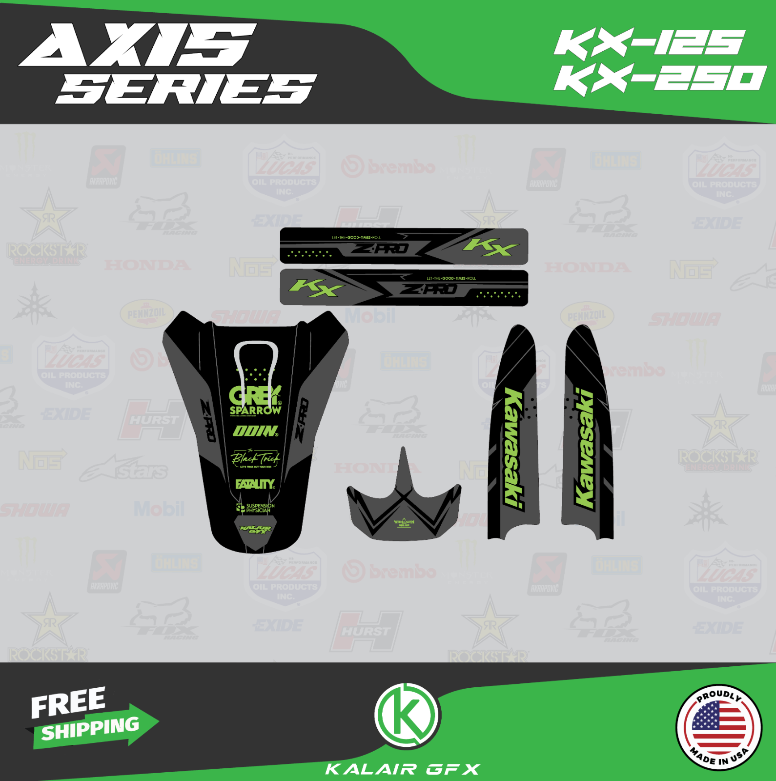 Graphics Kit for Kawasaki KX125 KX250 (19992002) KX 125 250 Axis