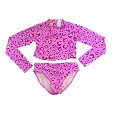Cat  Jack Sz 14/16 Leopard Cropped Long Sleeve 2 Piece Swimsuit
