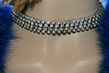 HIRFLEX MADE IN USA, SILVERTONE ,WHITE RHINESTONE, EXPANDABLE NECKLACE 12-16"