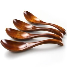 Soup Spoons Wooden Spoons 4 Pieces Japanese Style Lightweight Table Spoon Kitche