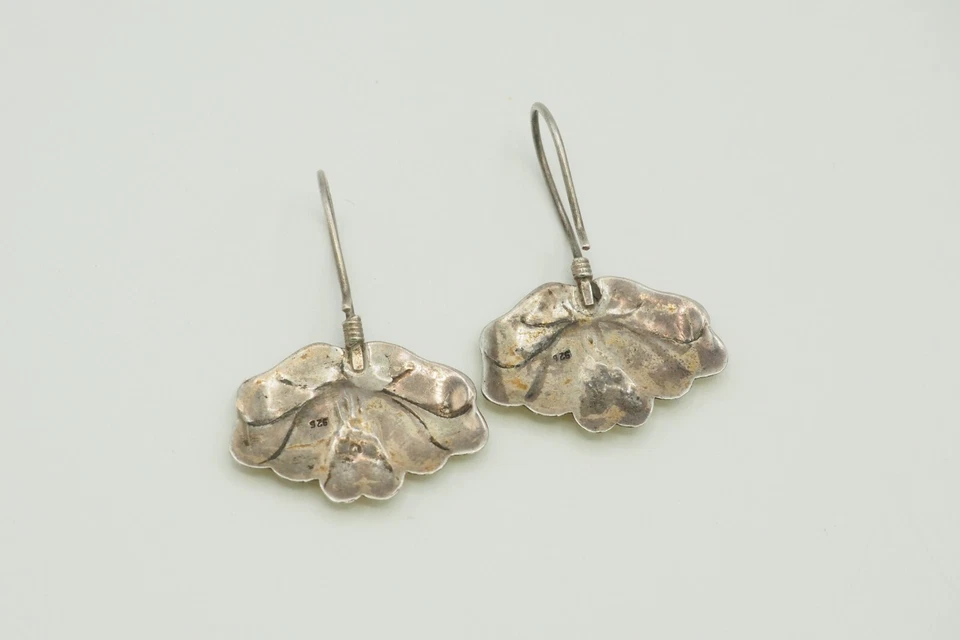 Pendientes colgantes florales esmalte flor oro plata esterlina laurel abedul de colección Foto 4 de 4
