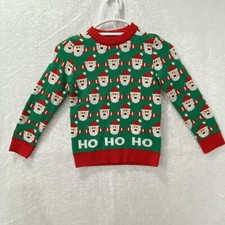 T Stars Kids Christmas Sweater 5-6 Santa Crew Neck Holiday Top Long Sleeve Green