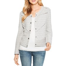 Sea Blue Tweed Frayed Hem Blazer Jacket 