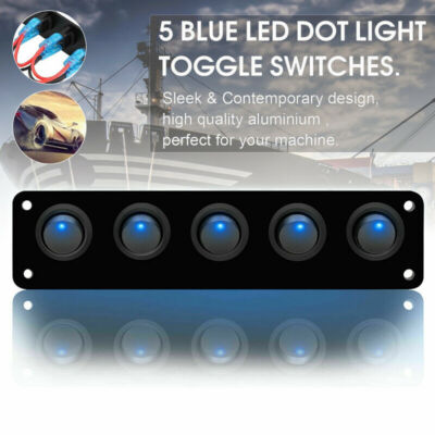 Marine Switch Panel 5 Gang Rocker Switch Panel 12V-24V Waterproof