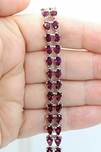 Silver Bracelet Rhodolite Genuine Natural Mined Gems Solid Sterling 7 1/4 Inch - Picture 3 of 24