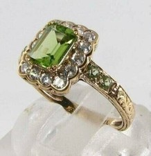 2.00Ct Emerald Cut Lab-Created Peridot Vintage Ring 14K Yellow Gold Plated