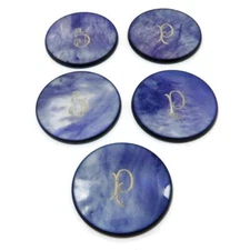 Antique Gaming $5 Cobalt Blue Mother of Pearl Casino Poker Chips 1 3/8" LOT OF 5