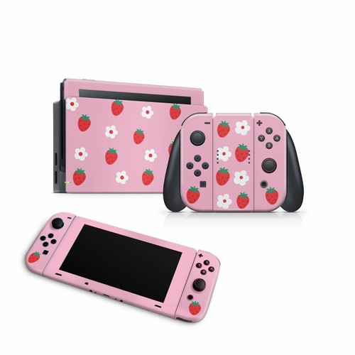 Nintendo Switch Decal Skin Sticker Strawberry Fruit Pastel Pinky Flower - Picture 2 of 3