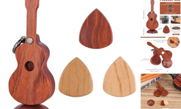Guitar Pick Box, Wooden Guitar Pick Storage Holder Guitar Plectrum Case with 3