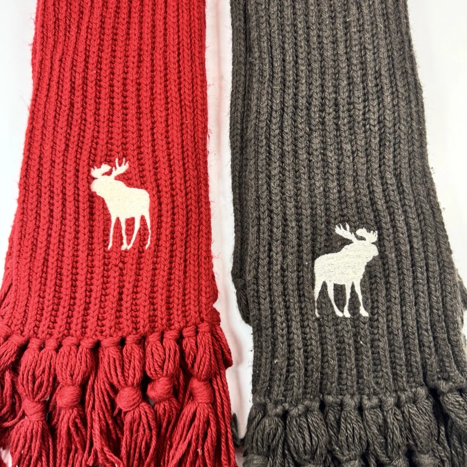 Lote de 2 bufandas gruesas de punto Abercrombie And Fitch bordadas vintage Y2K Foto 2 de 4