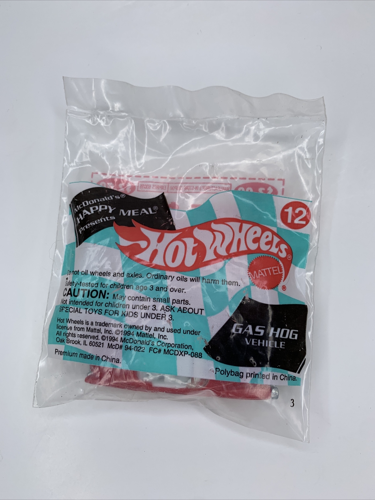 VINTAGE 1994 McDONALD'S HAPPY MEAL TOY - HOT WHEELS - GAS HOG CAR #12