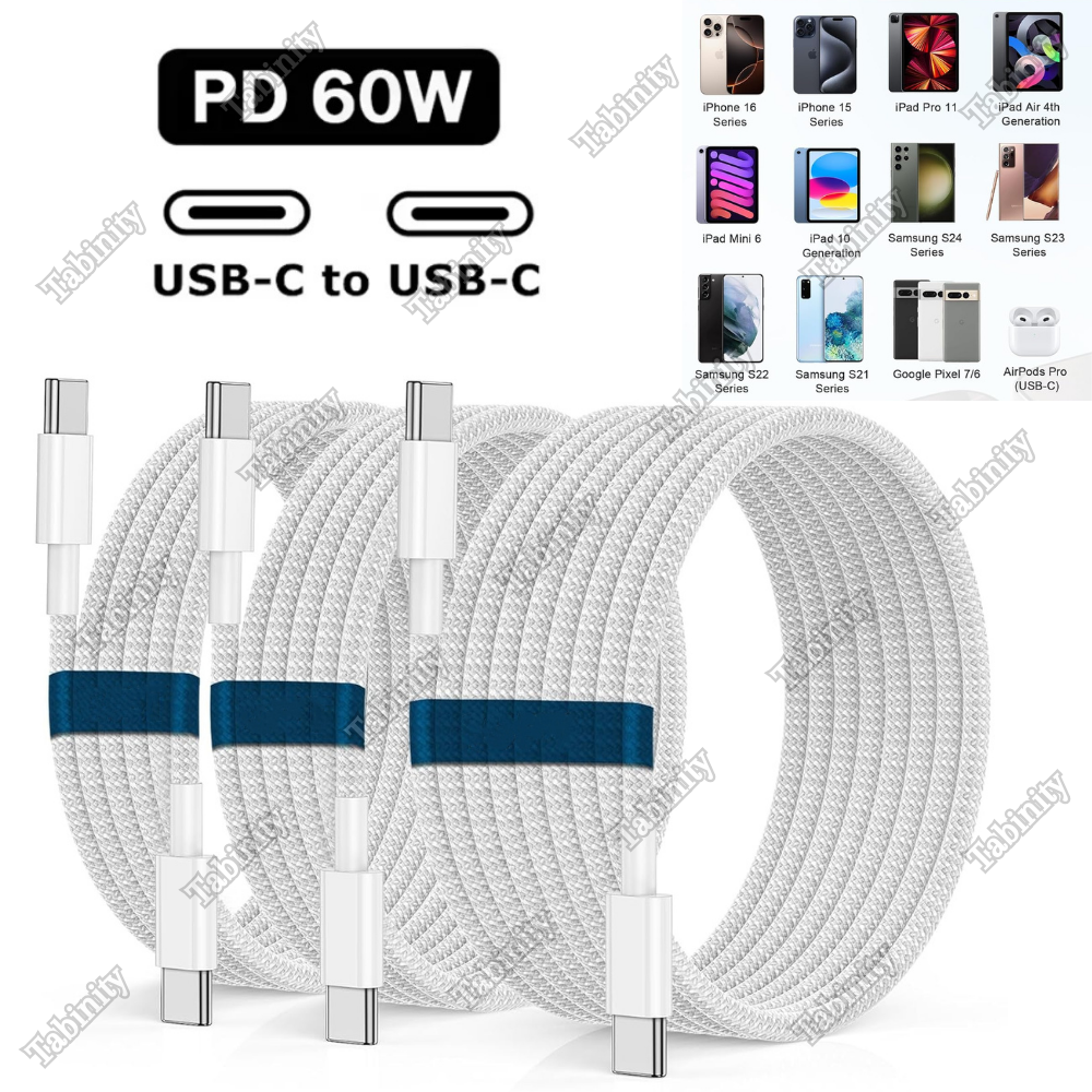 USB-C Cable Fast Charger Nylon Type C Cord Lot For iPhone 16 15 Samsung Google-image