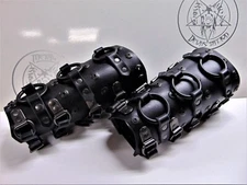 WARDRUNA..   LEATHER STRAPS GAUNTLET. BLACK METAL   (MDLG0367)