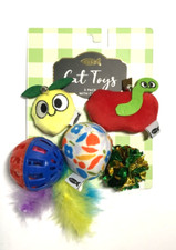 GMason Group Meow Cat Toys 5 Pack w/ Catnip Variety Balls/Plush Toys w/ Bell NEW