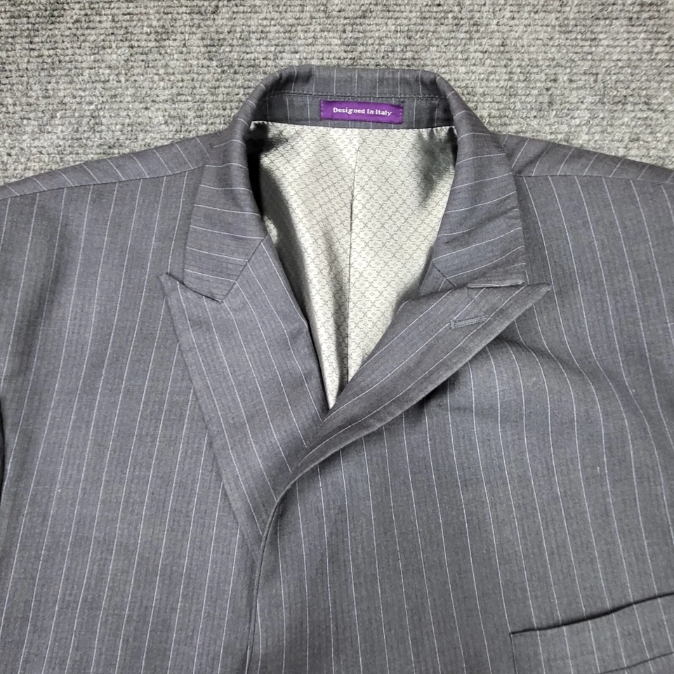 VINCI Suit Jacket Mens 44R Gray 2-Button Designed In Italy Striped Career - Image 4 of 4