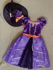 Disney Store Girls Sparkly Minnie Witch Costume & Hat Purple Dress Size 9/10 ec