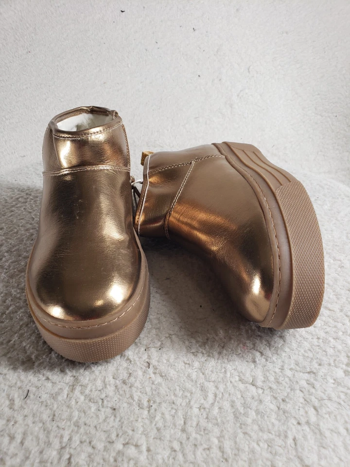 Steve Madden Jslide Niñas Botas 3 Dorado Metálico Imitación Sherpa Botines Zapatos Foto 4 de 4