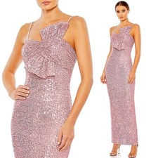 NWT Mac Duggal 11284 Bow Bodice Sequin Column Gown Sz 0 Rose Pink