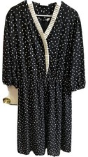 Women’s Poly Dress, 24.5/ Black & Ivory, 4 Buttons to Waist, 3/4 Sleeves,MadeUSA